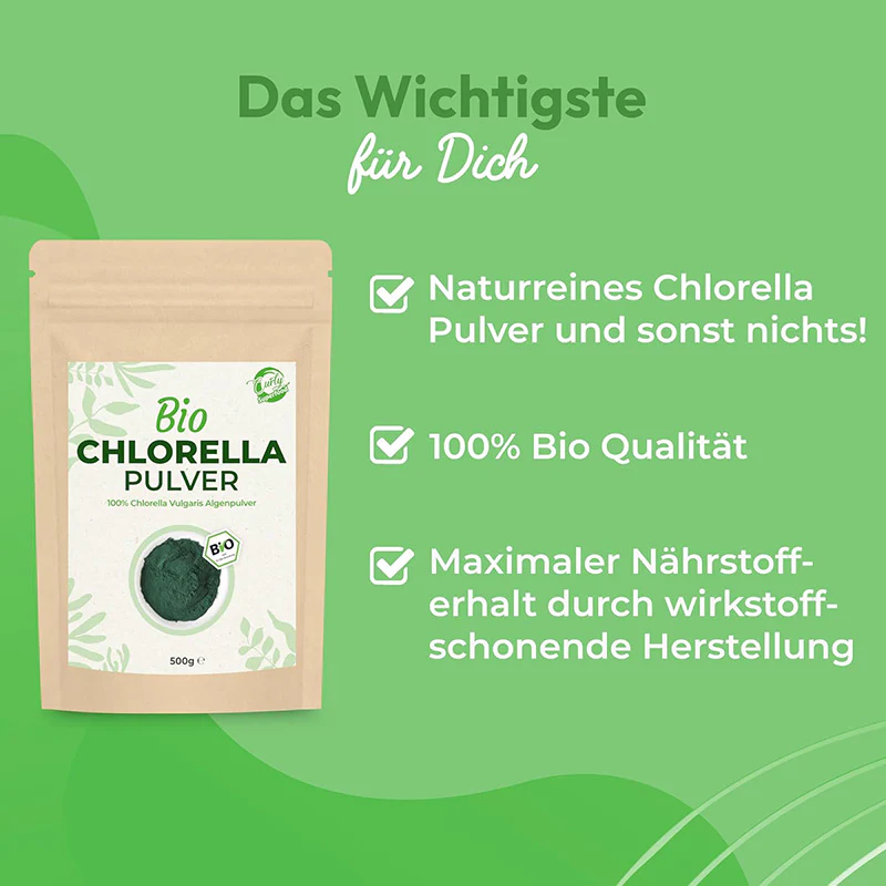 Bio Chlorella Pulver 500 g – Vegan, reich an Vitamin B12, perfekt für Smoothies - Image 4
