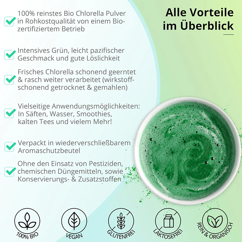 Bio Chlorella Pulver 500 g – Vegan, reich an Vitamin B12, perfekt für Smoothies - Image 5