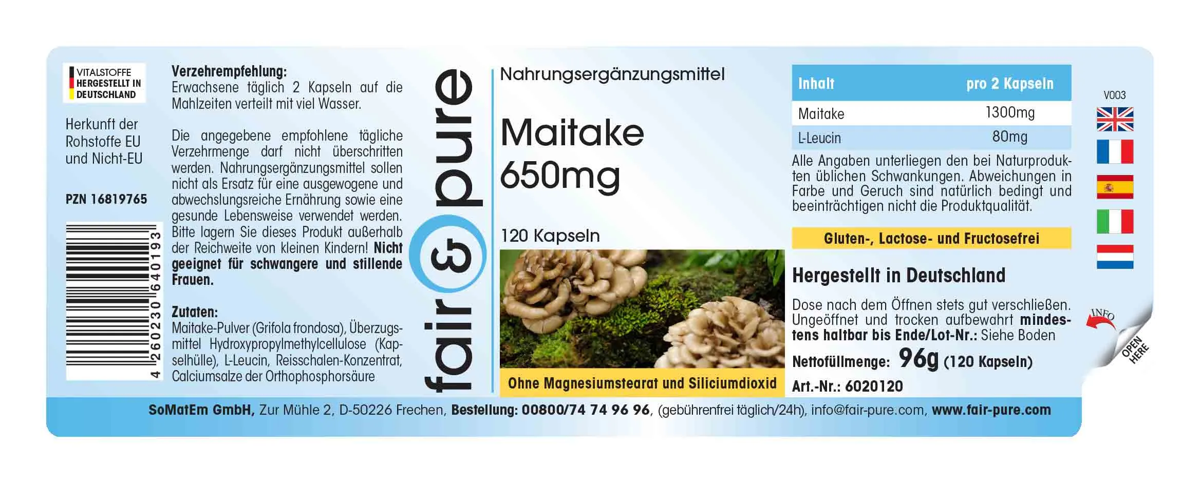 Maitake Vitalpilz Kapseln 650mg | 120 Stück - Image 4